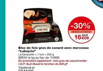 Monoprix Bloc De Foie Gras De Canard Avec Morceaux offre