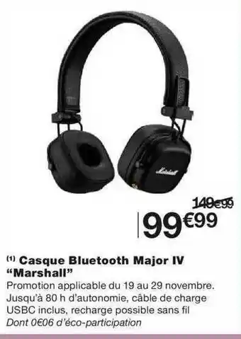 Monoprix Casque Bluetooth Major IV offre