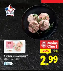 Lidl 4 crépinettes de porc offre