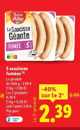 Lidl 5 saucisses fumées offre