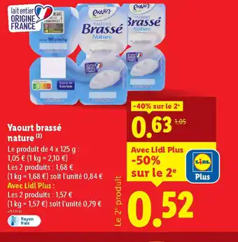 Lidl Yaourt brassé nature offre