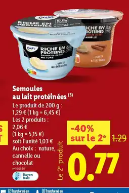 Lidl Semoules au lait protéinées offre