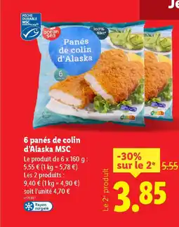 Lidl 6 panés de colin d'Alaska MSC offre