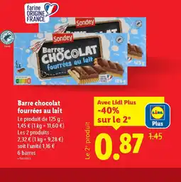 Lidl Barre chocolat fourrées au lait offre