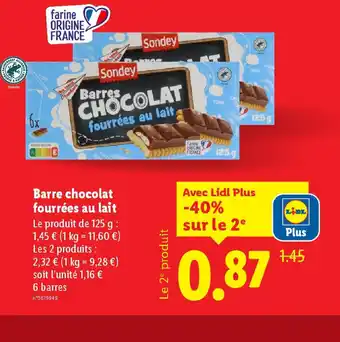 Lidl Barre chocolat fourrées au lait offre