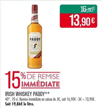 Match Paddy Irish Whiskey offre