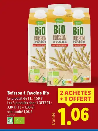 Lidl Boisson à l'avoine Bio offre