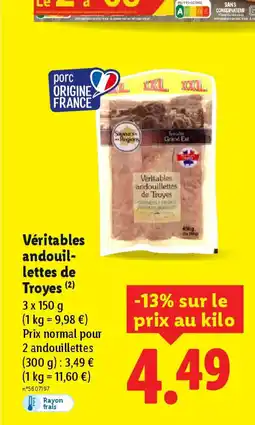 Lidl Véritables andouillettes de Troyes offre