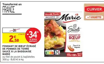 Intermarché MARIE FONDANT DE BŒUF ÉCRASÉ DE POMMES DE TERRE SAUCE À LA BASQUAISE offre