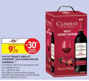 Intermarché CAMBRAS Vin de france merlot cabernet sauvignon rouge offre