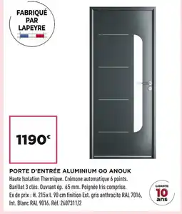 Lapeyre Porte d'entrée aluminium Anouk offre