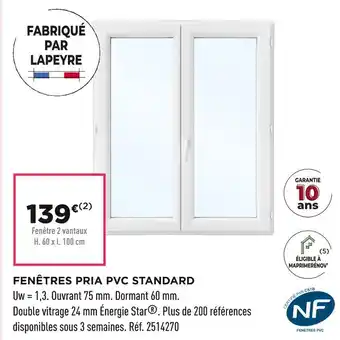 Lapeyre Fenêtres pria pvc standard offre