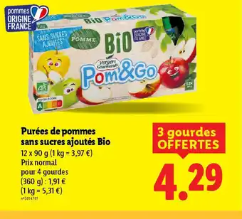 Lidl Purées de pommes sans sucres ajoutés Bio offre