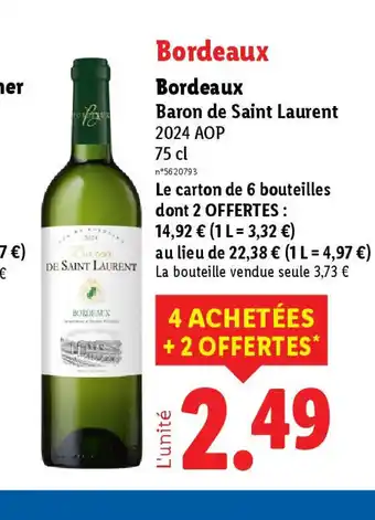 Lidl Baron de Saint Laurent 2024 AOP offre