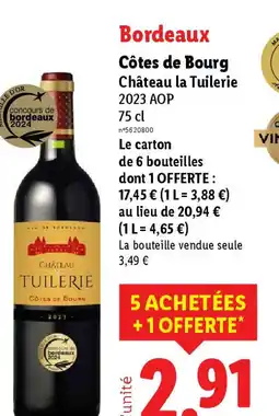 Lidl Côtes de Bourg Château la Tuilerie 2023 AOP offre