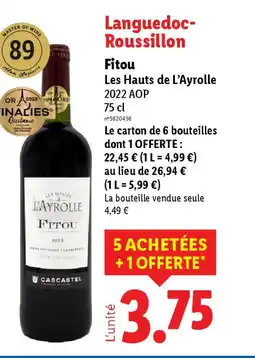 Lidl Fitou Les Hauts de L'Ayrolle 2022 AOP offre