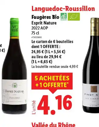 Lidl Languedoc-Roussillon Faugères Bio offre