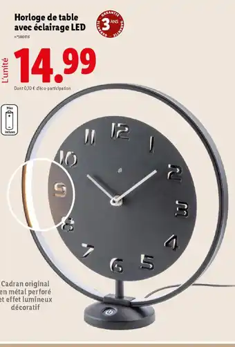 Lidl Horloge de table avec éclairage LED offre