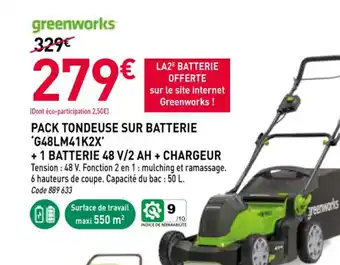 RAGT Jardin & Maison GREENWORKS Pack tondeuse sur batterie 'g48lm41k2x' +1 batterie 48 v/2 ah + chargeur offre