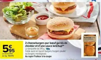Carrefour 2 Cheeseburgers Pur Bœuf Garnis De Cheddar Et D'une Sauce Ketchup offre