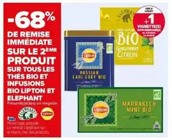Carrefour Thés Bio Et Infusions Bio Lipton Et éléphant offre