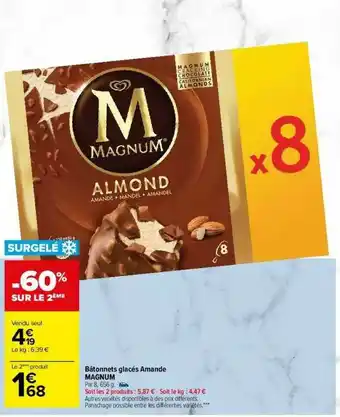 Carrefour Bâtonnets Glacés Amande Magnum offre