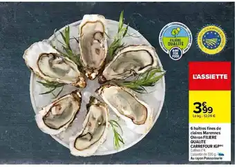 Carrefour 6 Huîtres Fines De Claires Marennes Oléron Filière Qualité Carrefour Igp offre
