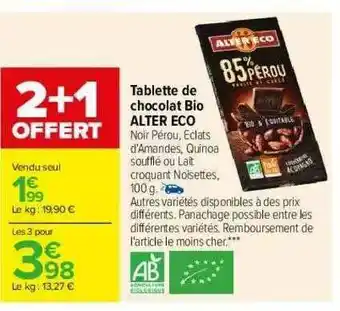 Carrefour Tablette De Chocolat Bio Alter Eco offre