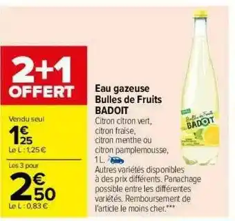 Carrefour Eau Gazeuse Bulles De Fruits Badoit offre