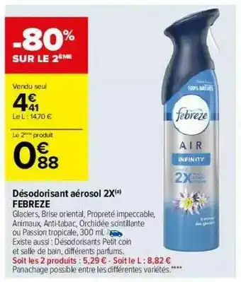 Carrefour Désodorisant Aérosol 2x Febreze offre