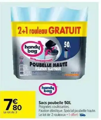 Carrefour Sacs Poubelle 50l Handy Bag offre