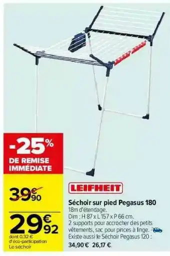 Carrefour Séchoir Sur Pied Pegasus 180 Leifheit offre