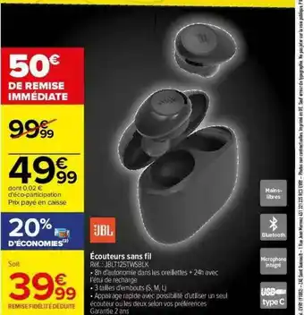 Carrefour écouteurs Sans Fil Jbl offre