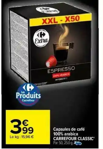 Carrefour Capsules De Café 100% Arabica Carrefour Classic' offre