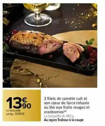 Carrefour 2 Filets De Canette Cuit Et Son Coeur De Farce Infusée Au The Aux Fruits Rouges Et Cranberries offre