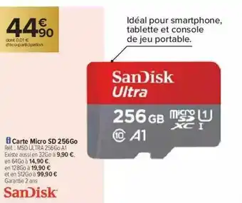 Carrefour Carte Micro Sd 256go Sandisk offre