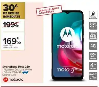 Carrefour Smartphone Moto G30 Motorola offre