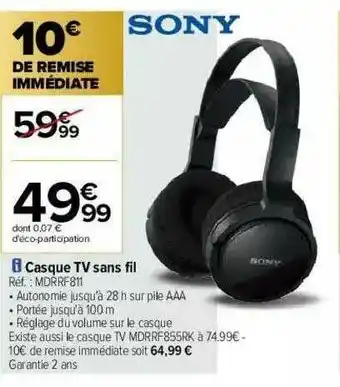 Carrefour Casque Tv Sans Fil Sony offre