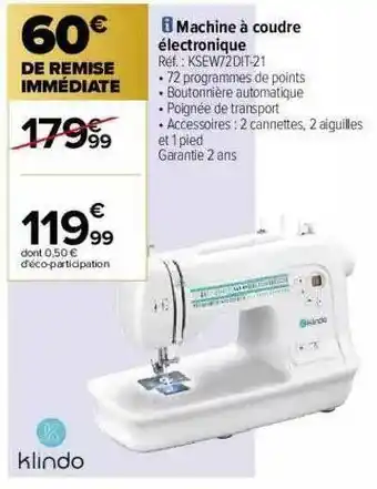 Carrefour Machine à Coudre électronique Klindo offre