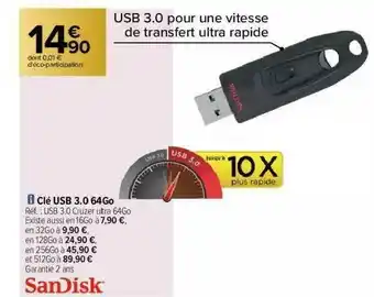 Carrefour Clé Usb 3.0 64go SanDisk offre
