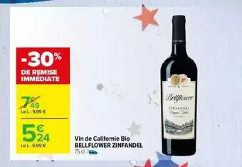 Carrefour Market Vin De Californie Bio Bellflower Zinfandel offre