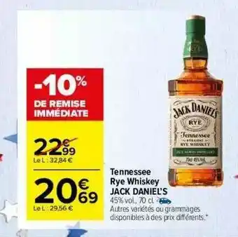 Carrefour Market Tennessee Rye Whiskey Jack Daniel's offre