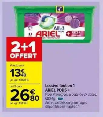 Carrefour Market Lessive Tout En 1 Ariel Pods+ offre