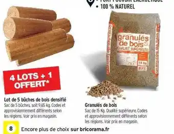 Bricorama Lot De 5 Bûches De Bois Densifié offre