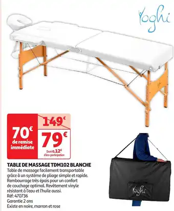 Auchan YOGHI Table de massage tdm102 blanche offre