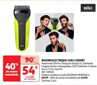 Auchan BRAUN Rasoir electrique 3 en 13300bt offre