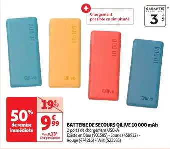 Auchan QILIVE Batterie de secours 10 000 mah offre