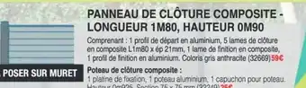 Chretien Matériaux Panneau de clôture composite - longueur 1m80, hauteur om90 offre