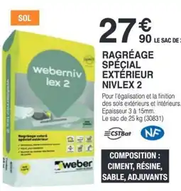 Chretien Matériaux WEBERNIV LEX 2 Ragréage spécial extérieur nivlex 2 offre