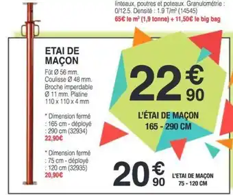 Chretien Matériaux L'étai de maçon 165-290 cm offre